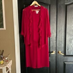 Large 3 piece Drapers&Damons red polyester pantsuit ,  lined perfect condition